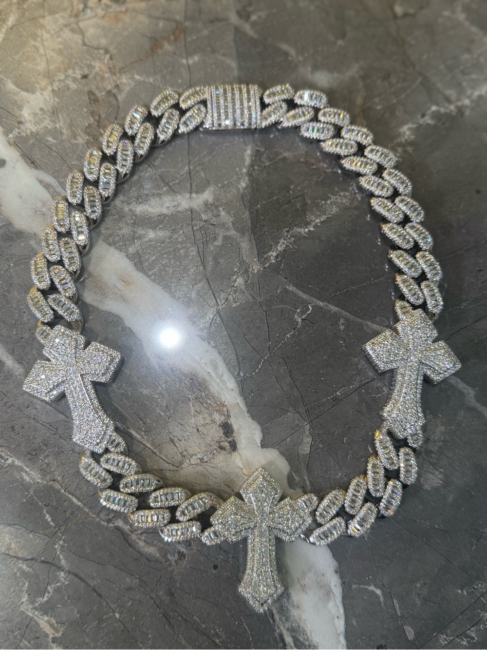 Silver Pavé Cross Cuban Link Necklace 20inch- Silver